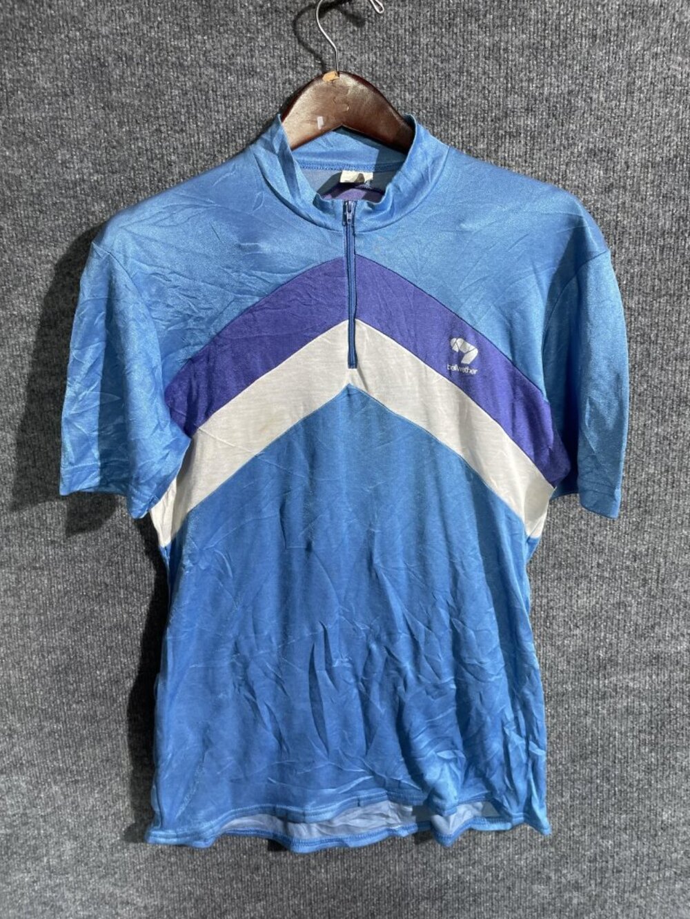 Vintage Kucharik Cycling Jersey Mens XL Blue Chevron Short Sleeve 1/4 Zip USA